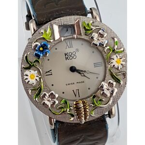 Koo Koo Swiss Watch Birds Moving in Window 37mm Case Leather Band- New Battery